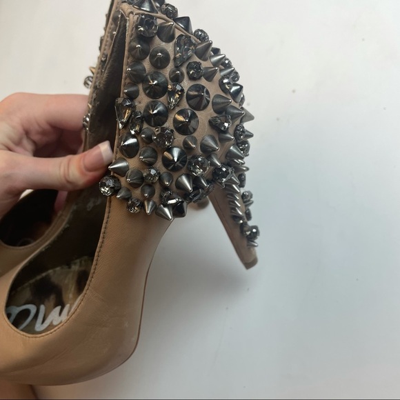 Sam Edelman Nude Spiked Leather Heels Size 6 - Picture 11 of 16